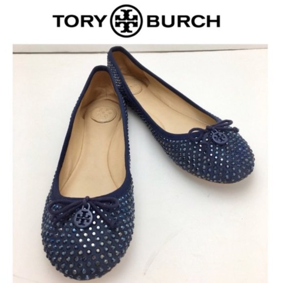 Tory Burch Shoes - Tory Burch Crystal Chelsea Ballet Flats Navy-RARE